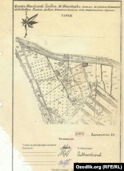 Документ на земельный участок, выданный семье Озата Масабурова.