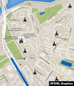 Казан үзәгендә чиркәүләр харитасы