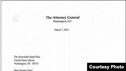 Письмо Генерального прокурора США Эрика Холдера сенатору Рэнду Полу