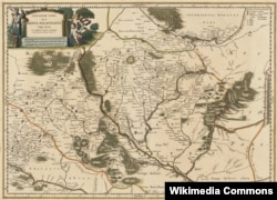 Мапа України «Частина України, Київське воєводство» (Ukrainae pars quae Kiovia Palatinatus vulgo dicitur) Гійома Левассера де Боплана. Ця карта створена на основі частини Спецальної карти України