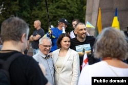 Лідерка білоруської опозиції Світлана Тихановська під час акції солідарності з Україною. у Вільнюсі, 28 липня 2025 року