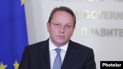 Armenia - EU Commissioner for Neighborhood and Enlargement Oliver Varhelyi at a news conference in Yerevan, July 9, 2021.