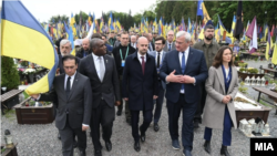 Міністры замежных справаў эўрапейскіх краін і высокі прадстаўнік ЭЗ Кая Калас наведваюць Украіну ў Дзень Эўропы. Львоў, 9 траўня 2025 году