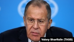 RUSSIA -- Russian Foreign Minister Sergei Lavrov speaks at a news conference in Moscow, January 15, 2018.