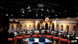 Кандидати на президентські вибори у Фінляндії 2024 року беруть участь у дебатах у студії MTV у Гельсинки 24 січня 2024 року перед президентськими виборами, які відбудуться 28 січня