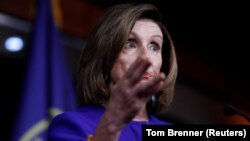 ԱՄՆ - Ներկայացուցիչների տան խոսնակ Նենսի Փելոսին բանաձևի քվեարկությանը նախորդած ասուլիսի ժամանակ, Վաշինգտոն, 9-ը հունվարի, 2020թ.