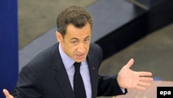 Виступ президента Франції Ніколя Саркозі на парламентській сесії Євросоюзу у Страцбурзі, 21 жовтня 2008 р.