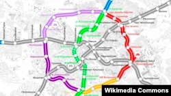 4-я лінія на першапачатковай афіцыйнай схеме менскага мэтро. (Назвы некаторых станцый ужо памяняліся)