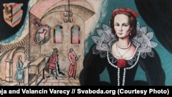 Партрэт Уршулі Радзівіл на выставе "Славутыя асобы Беларусі". Аўтары Лілея і Валянцін Варэцы.