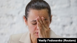 Сьвятлана Ціханоўская на прэсавай канфэрэнцыі 10 жніўня 2020 г.