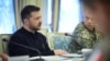 Ukrainian President Volodymyr Zelenskyy (left) during his meeting with Thierry Burkhard, the French military chief of staff, and his British counterpart in Kyiv.