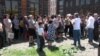 Armenia -- Workers of the Sasstex textile factory protest against poor working conditions, Gyumri, May 31, 2019.