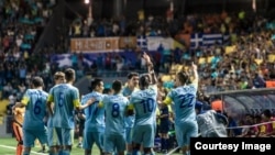 "Астана" футбол командасының ойыншыларының кезекті жеңіске жеткен сәті (Сурет "Астана" командасының баспасөз қызметінен алынды)