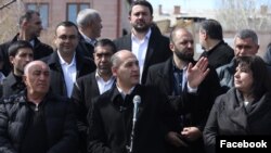 Armenia - Our City bloc leader Martun Grigorian speaks at an election campaign rally in Gyumri, March 25, 2025.