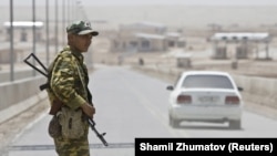 Тажик-ооган чек арасындагы Тажикстандын жоокери. Иллюстрациялык сүрөт.