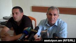 Armenia -- Gevork Alekian (L) and Hovsep Simonian, local leaders of the Armenian Revolutionary Federation, at a press conference in Gyumri, 30Jul2012.