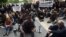 Armenia - Former and current workers of Nairit chemical plant hold a sit-in in Yerevan, 14May2015.