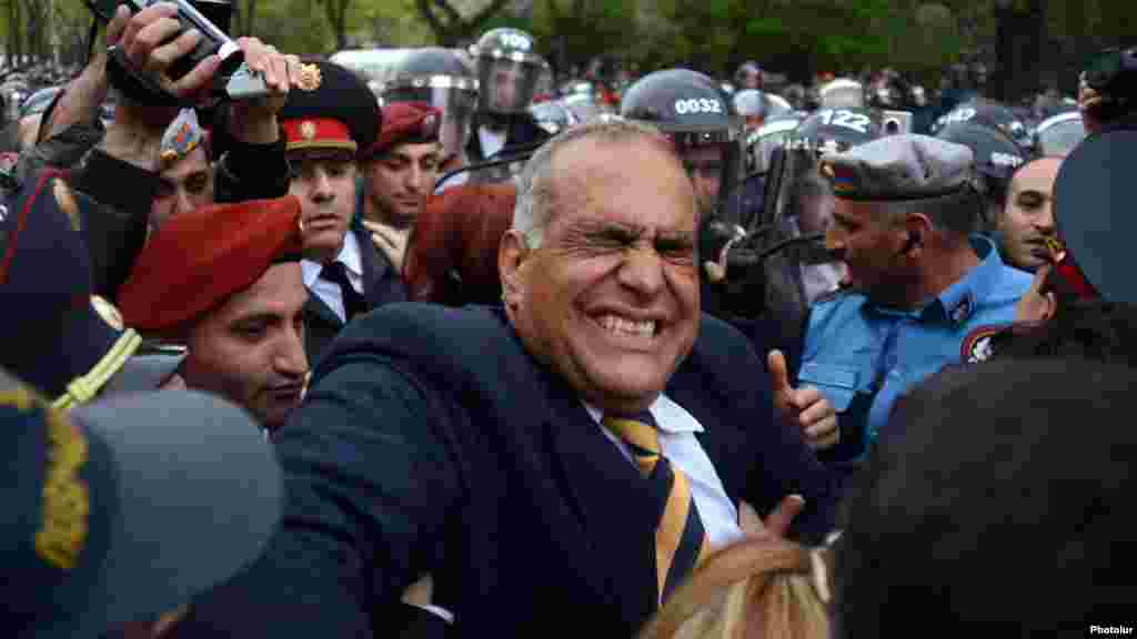 Riot police confront opposition leader Raffi Hovannisian in Yerevan.