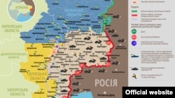 Ուկրաինա - Դոնբասում մարտական գործողությունների գոտում իրավիճակը պատկերող քարտեզ, 28-ը դեկտեմբերի, 2015թ․ 
