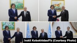 Коллаж встреч премьер-министра Ираклия Кобахидзе с участниками конференции ООН в городе Аваза, Туркменистан, 5 августа 2025 г.