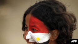 Египтеттин желегиндеги түстөрдү бетине түшүргөн митингчи Каирдин Тахрир аянтында, 4-февраль.