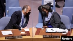 ԱՄՆ - ՄԱԿ-ում Միացյալ Նահանգների և Միացյալ Թագավորության դեսպանները Անվտանգության խորհրդում Ուկրաինայի հարցով քննարկման ժամանակ, Նյու Յորք, 31-ը հունվարի, 2022թ․