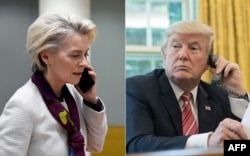 Президентка Єврокомісії Урсула фон дер Ляєн і президент США Дональд Трамп. Комбінація архівних фото, створена 7 липня 2025 року