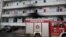 A firetruck is seen at the site of COVID-19 hospital Matei Bals, after a fire broke out in one of its buildings, in Bucharest, on January 29.