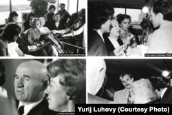 Колаж із чотирьох фото Юрія Лугового, на якому видно, як радянський журналіст атакує українського дисидента Петра Григоренка під час зустріч із міністром закордонних справ Канади Флорою Макдональд. Саміт НАТО, Оттава, жовтень 1979 року