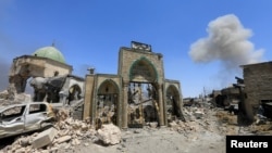 Ал-Нури мечитинин талкалангандан  кийинки көрүнүшү. 30-июнь, 2017-жыл. 