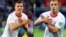RUSSIA -- A combo of two pictures shows the celebration for the first goal of Switzerland's midfielder Granit Xhaka, (L), and the victory goal of Switzerland's midfielder Xherdan Shaqiri, (R), both making the eagle emblem of the Kosovo during the FIFA Wor