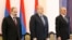 Armenia -- Armenian President Armen Sarkissian (C) and Prime Minister Nikol Pashinian (L) and Karabakh President Bako Sahakian attend a meeting in Yerevan, June 18, 2019.