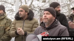 Armenia - Vahe Mkhitarian addresses striking workers of the Zangezur Copper-Molybdenum Combine, February 7, 2025.