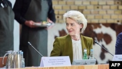 European Commission President Ursula von der Leyen attends a meeting at Aarhus University during the official opening of Denmark's EU presidency in Aarhus, Denmark, on July 3, 2025.