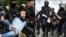 Задержание на антиправительственном протесте в Алматы (слева) и задержание в Москве во время   митинга «за справедливые выборы».
