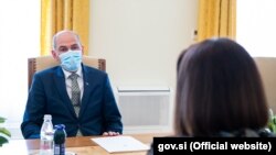  Сьвятлана Ціханоўская сустракаецца з кіраўніком ураду Славеніі Янэзам Яншам. Любляна, 3 траўня.