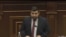 Armenia - Vahagn Aleksanian, a deputy from the ruling Civil Contract party, speaks in theparliament, Yerevan,April 13, 2021.
