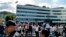 Reporters from multiple news outlets protest in Sarajevo on September 30 after a group of hooligans attacked the editorial board of Radio Sarajevo on September 27.