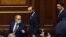 Armenia -- Prime Minister Nikol Pashinian, parliament speaker Ararat Mirzoyan (C) and his deputy Alen Simonian (R) arrive for the Armenian government's question-and-answer session in the National Assembly, Yerevan, March 3, 2021.