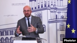 Եվրոպական խորհրդի նախագահ Շառլ Միշելը Երևանում ասուլիսի ժամանակ, 17-ը հուլիսի, 2021թ.