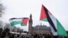 Пропалестинські демонстранти на акції під будівлею Міжнародного суду в день оглошення вимоги ПАР щодо екстрених заходів, 11 січня 2024 року