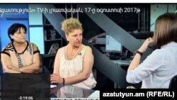 Անահիտ Մանուկյանը (աջից) և Կարինե Շահվերդյանը «Ազատության» տաղավարում, 17-ը օգոստոսի, 2017 թ․ 