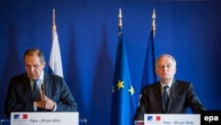 Ֆրանսիայի և Ռուսաստանի ԱԳ նախարարներ Ժան-Մարկ Էրոյի և Սերգեյ Լավրովի համատեղ ասուլիսը, Փարիզ, 29-ը հունիսի, 2016 թ․