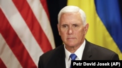 U.S. Vice President Mike Pence before meeting with the Ukrainian president in Warsaw.