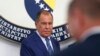 Russian Foreign Minister Sergei Lavrov arrives for a press conference in Sarajevo on September 21.