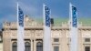 Austria - Flags wave in the wind in front of the entrance of the Permanent Council of the Organization for Security and Cooperation in Europe, in Vienna, February 15, 2022.