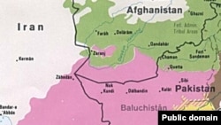 در نقشه مناطق وسیعی از بلوچستان در قلمرو ایران و پاکستان نشان داده شده است 