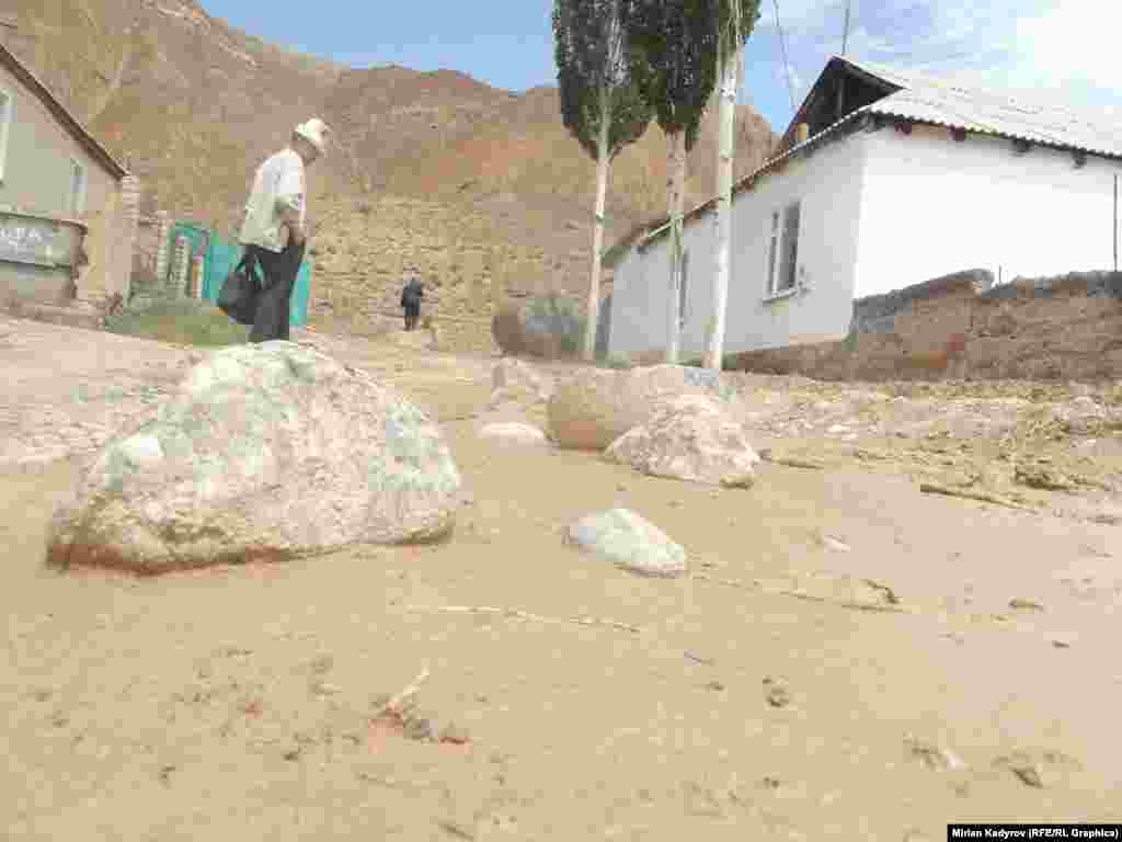 Ал эми Нарын шаарынын Москва аймагындагы тоонун түбүндө жайгашкан көчөнү да сел каптап, тоодон чоң таштар көчөгө агып келген. Учурда шаар бийлиги үй ээлерин короосун өздөрү тазалаганга чакырып, ал эми көчөнү баткак кургагандан кийин тазалап берерин айтты. &nbsp; &nbsp; &nbsp; &nbsp; &nbsp;