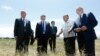 Armenia - Prime Minister Hovik Abrahamian (second from left) inspects a wheat field in Shirak province seriously damaged by a hailstorm, 9Jul2014