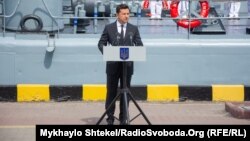 Ուկրաինայի նախագահ Վլադիմիր Զելենսկին ելույթի ժամանակ. Օդեսա, 4-ը հուլիսի, 2021թ.